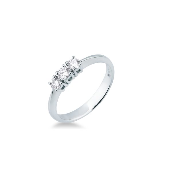 Anello trilogy Mirco Visconti GM88/EB10 in oro bianco 18kt con tre diamanti taglio brillante caratura 0,29 colore D purezza VS.