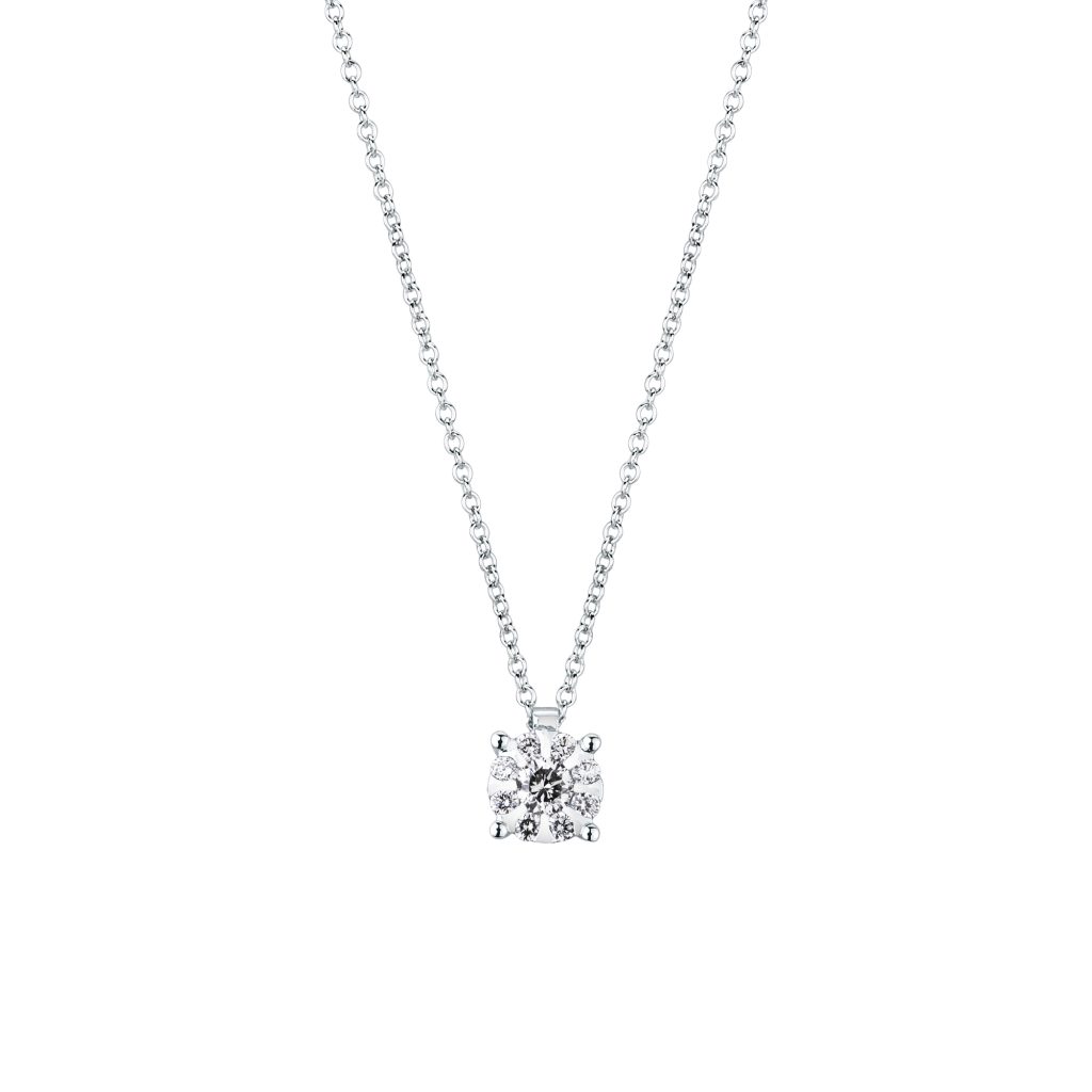 Girocollo magic punto luce con diamanti Mirco Viscont in oro bianco con ciondolo punto luce modello Magic e diamanti naturali taglio brillante.