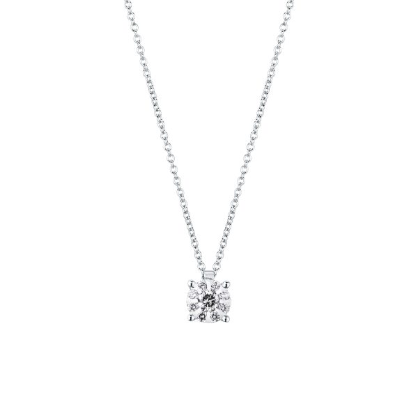 Girocollo magic punto luce Mirco Viscont in oro bianco con ciondolo punto luce modello Magic e diamanti naturali taglio brillante.