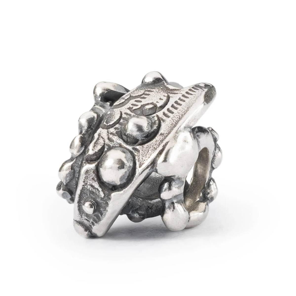 Bead Cinque sensi Trollbeads TAGBE-20251 in argento 925 raffigurante cinque volti stilizzati traforati con finiture brunite.