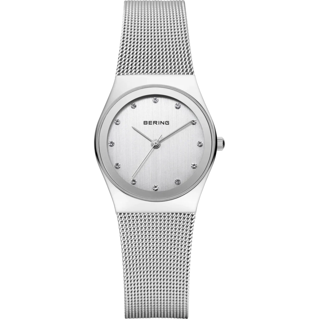 Orologio Bering 12927-000 da donna argento con quadrante chiaro, indici con cristalli e cinturino in maglia milanese