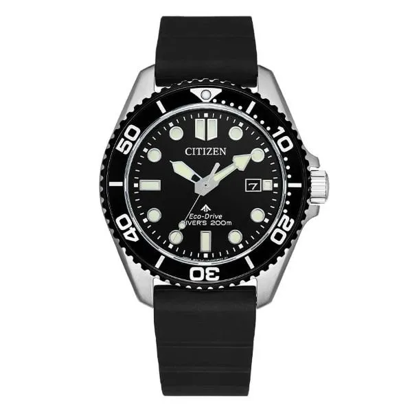 Orologio subacqueo uomo Citizen Promaster BN0266-07E Eco-Drive in acciaio con quadrante nero e cinturino in resina poliuretanica.