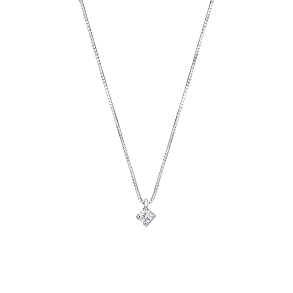 Girocollo Punto Luce Con Diamante Mirco Visconti BN1/17 in oro bianco 18kt con catena veneziana e ciondolo con diamante 0,07 carati.