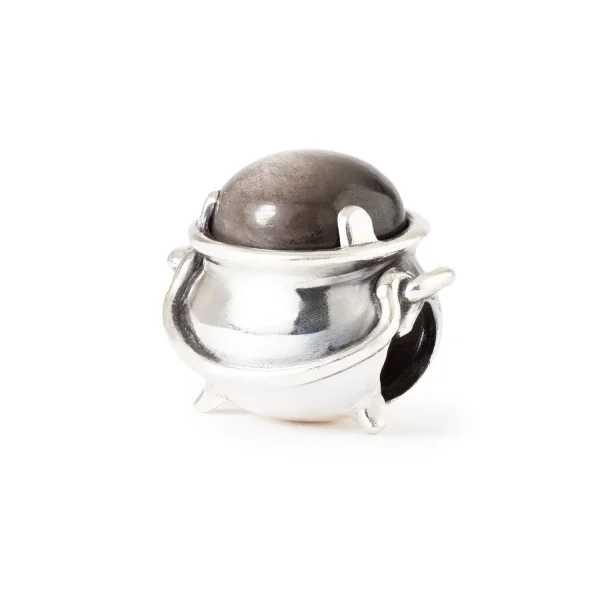 Bead Calderone di mezzanotte Trollbeads TAGBE-00323 con pietra ossidiana inserita nel calderone.