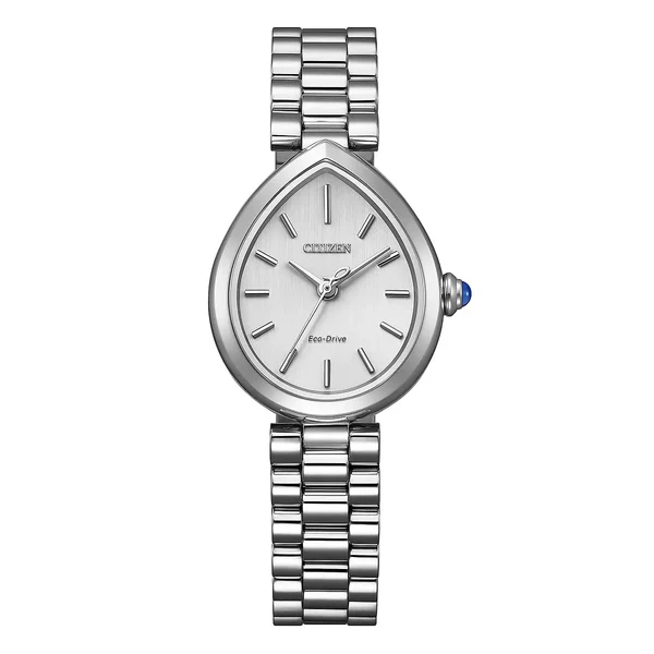 Orologio solo tempo donna Citizen EM1200-55A Eco-Drive in acciaio con cassa a goccia e quadrante argento.