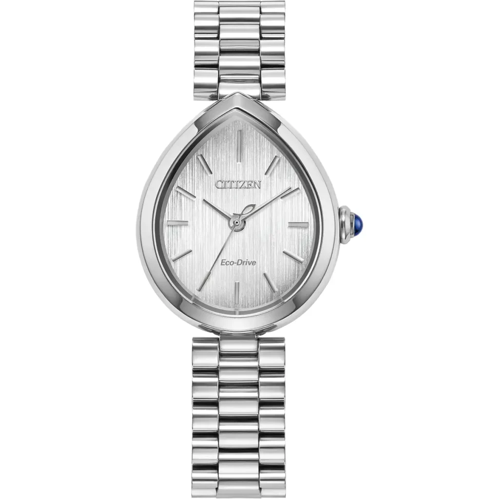 Orologio solo tempo donna Citizen EM1200-55A Eco-Drive in acciaio con cassa a goccia e quadrante argento.