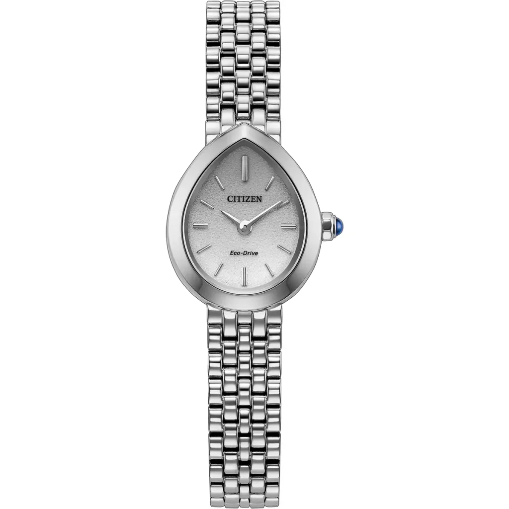 Orologio solo tempo donna Citizen EX1550-54A Eco-Drive in acciaio con cassa a goccia e quadrante argentato.