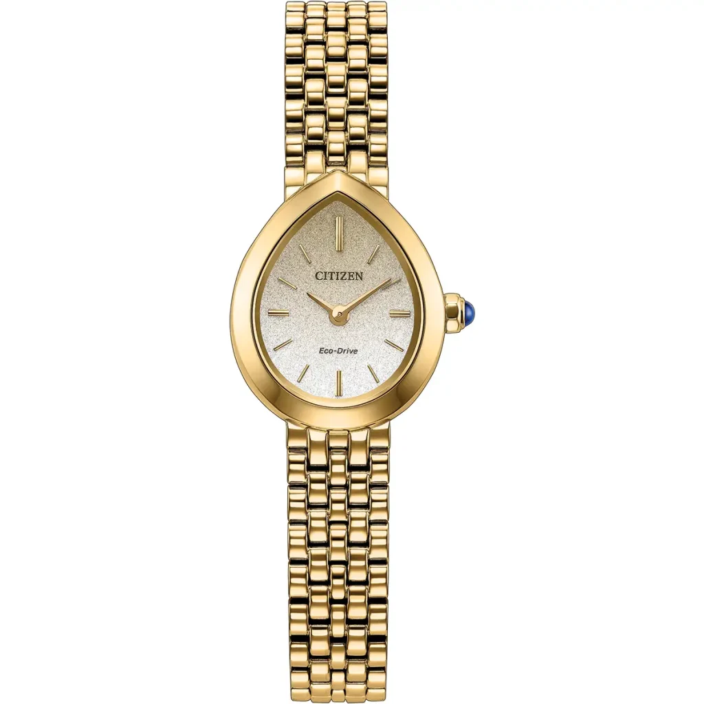 Orologio solo tempo donna Citizen EX1552-59A Eco-Drive in acciaio dorato con cassa a goccia e quadrante chiaro.