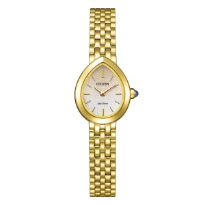 Orologio solo tempo donna Citizen EX1552-59A Eco-Drive in acciaio dorato con cassa a goccia e quadrante chiaro.