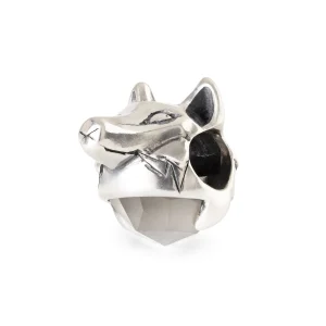 Bead Istinto Naturale Trollbeads TAGBE-00324 a forma di lupo con pietra lunare grigia.