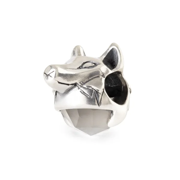 Bead Istinto Naturale Trollbeads TAGBE-00324 a forma di lupo con pietra lunare grigia.