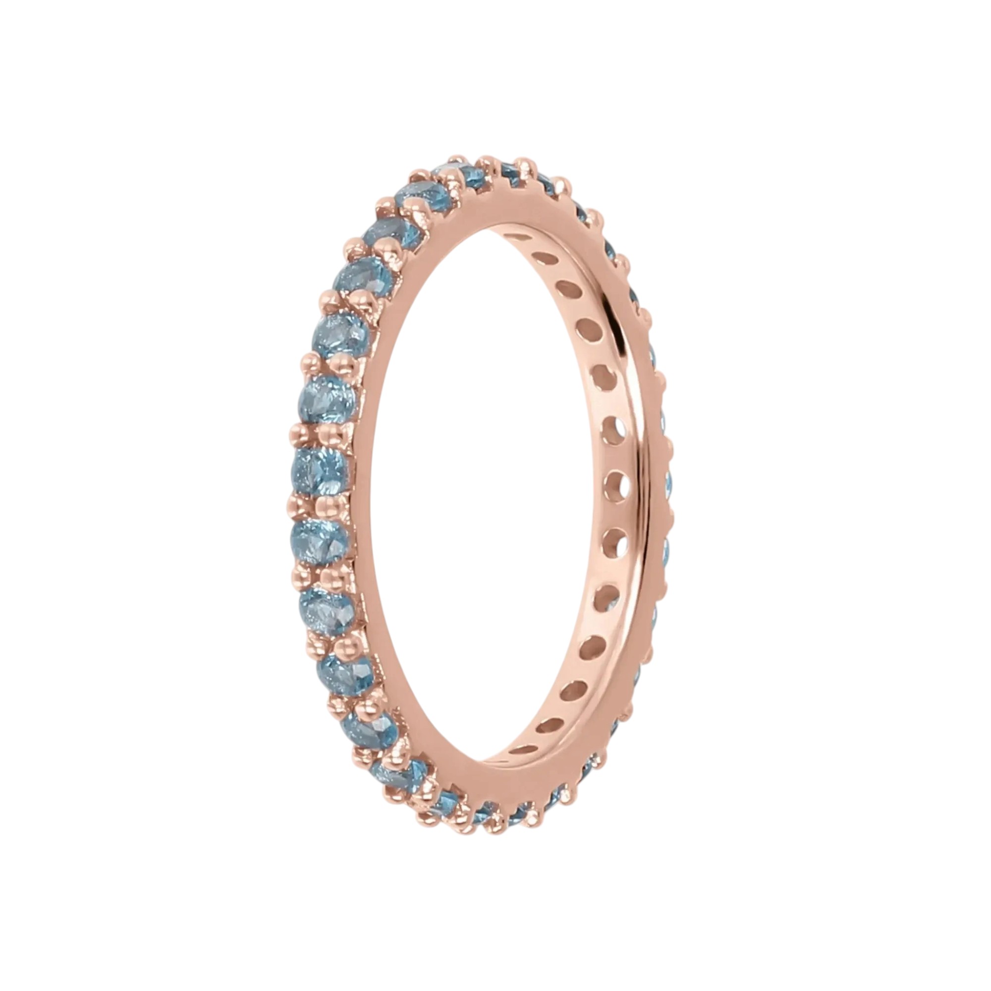 Anello fedina girodito con zirconi blu Bronzallure WSBZ01993.BLU in lega Golden Rosè con incassatura continua di zirconi blu luminosi