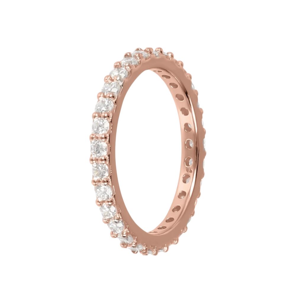 Anello fedina girodito con zirconi bianchi Bronzallure WSBZ01993.W in lega Golden Rosè con incassatura continua di zirconi bianchi luminosi.