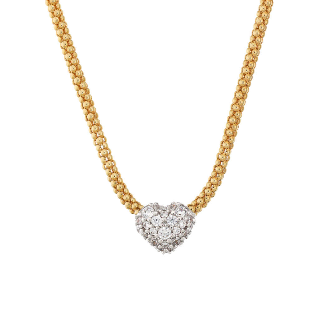 Collana con cuore pavè di zirconi Bronzallure WSBZ02495Y.WR in lega Golden Rosè placcata oro giallo 18kt con elemento centrale a cuore tempestato di pavè di zirconi bianchi.