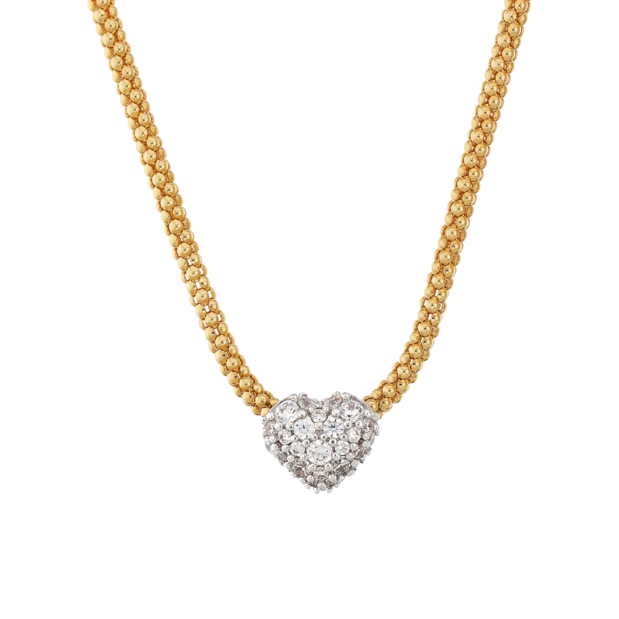 Collana con cuore pavè di zirconi Bronzallure WSBZ02495Y.WR in lega Golden Rosè placcata oro giallo 18kt con elemento centrale a cuore tempestato di pavè di zirconi bianchi.