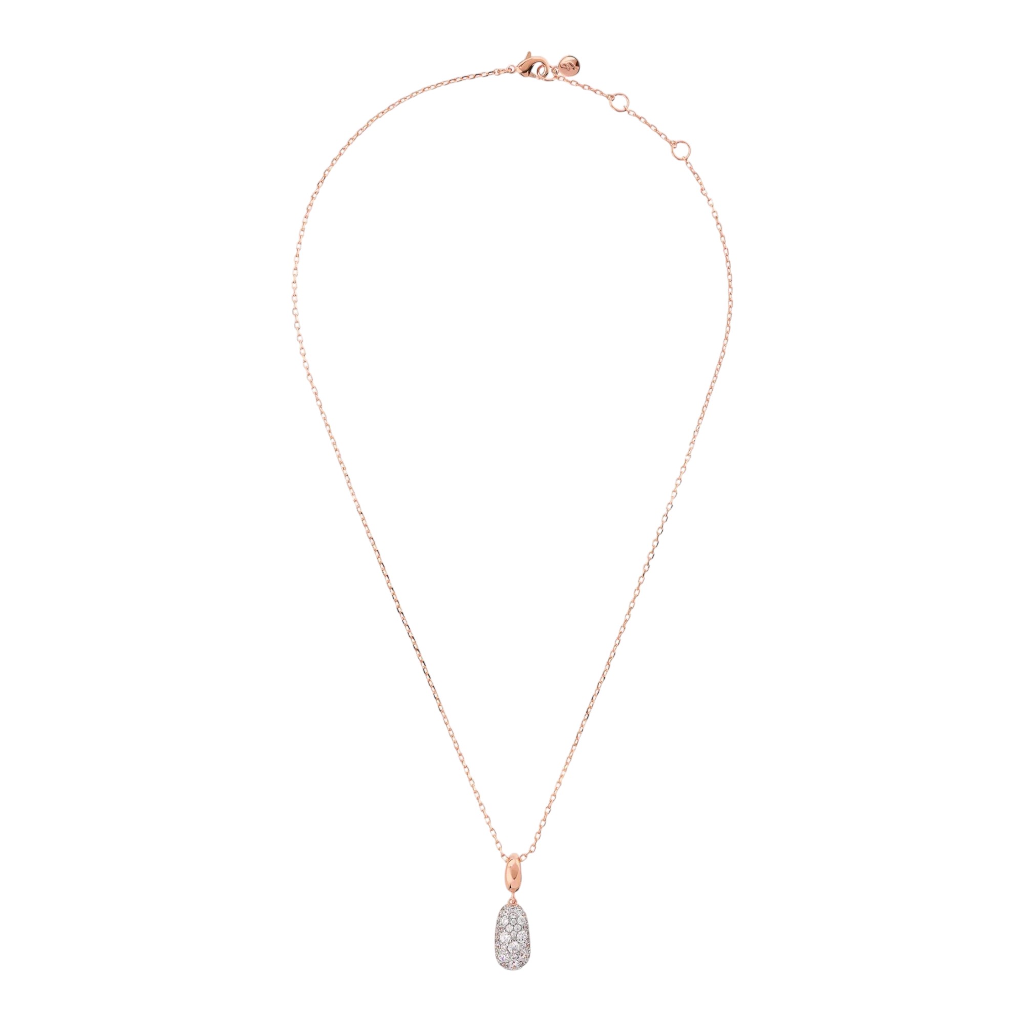 Collana a pepita con pavè di zirconi Bronzallure WSBZ02510.WR in lega Golden Rosè con ciondolo a pepita ricoperto di zirconi luminosi.