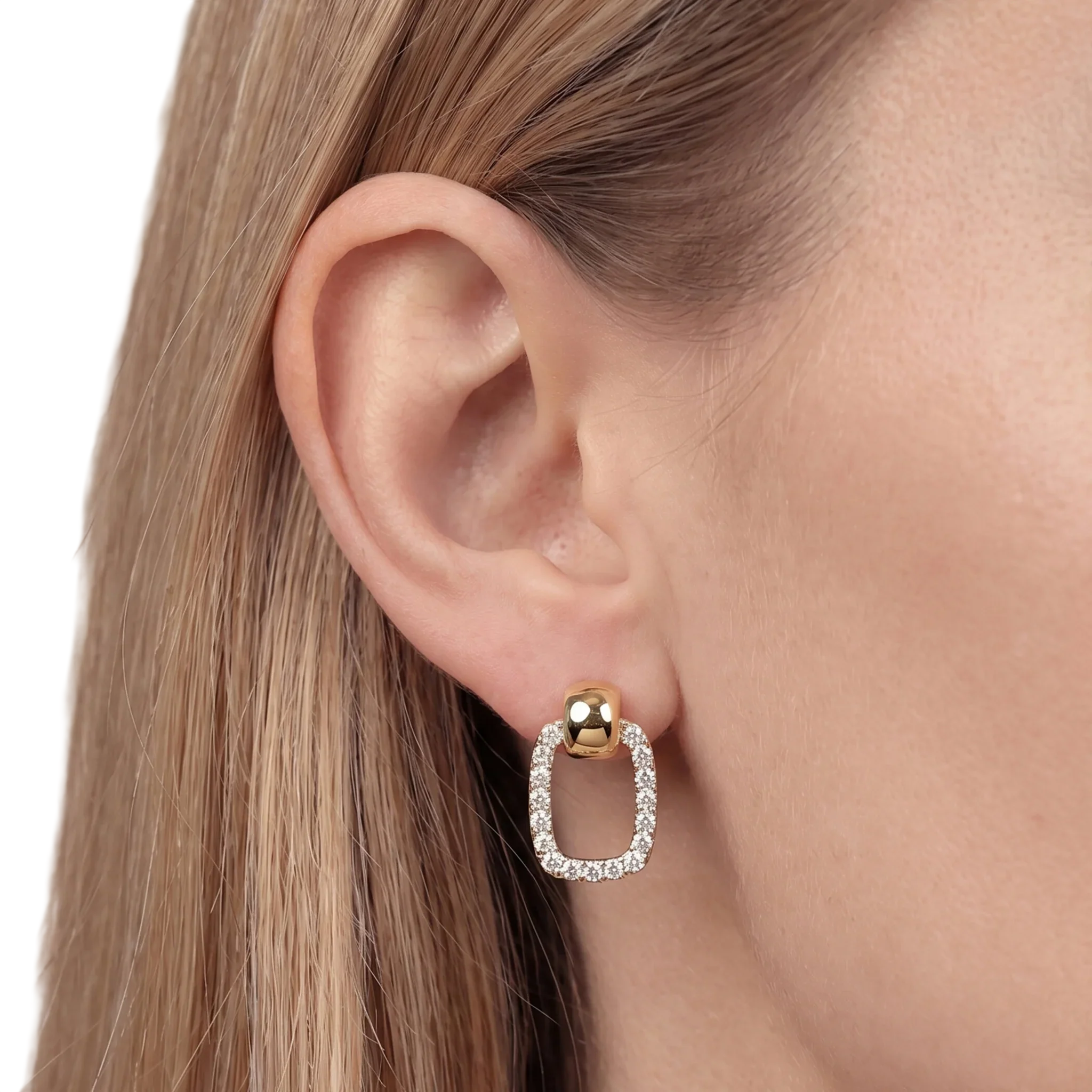 Orecchini pendenti rettangolari con zirconi Bronzallure WSBZ02724Y.WR in lega Golden Rosè placcati oro giallo 18kt.