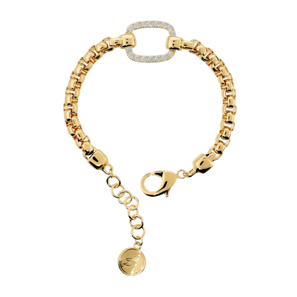 Bracciale con ciondolo rettangolare e zirconi Bronzallure WSBZ02726Y.WR in lega Golden Rosè placcato oro giallo 18kt con ciondolo rettangolare tempestato di zirconi bianchi.