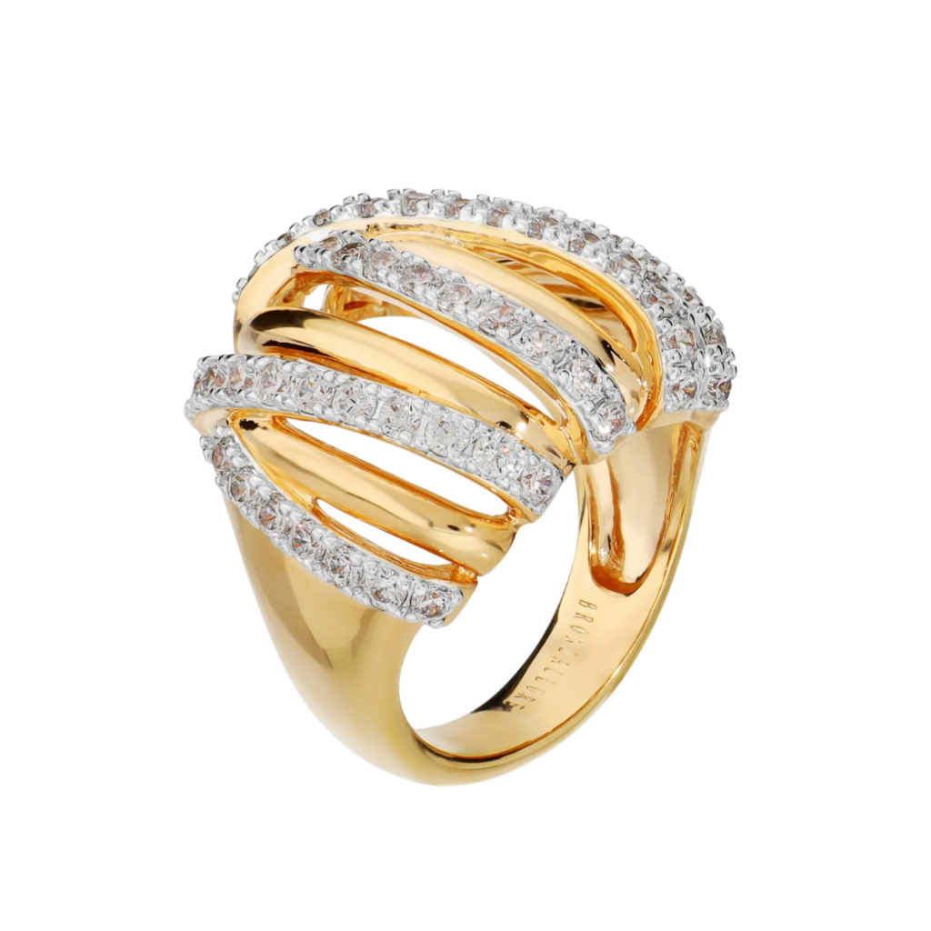 Anello a fascia intrecciato con zirconi Bronzallure WSBZ02741Y.WR in lega Golden Rosè placcato oro giallo 18kt con zirconi bianchi luminosi.